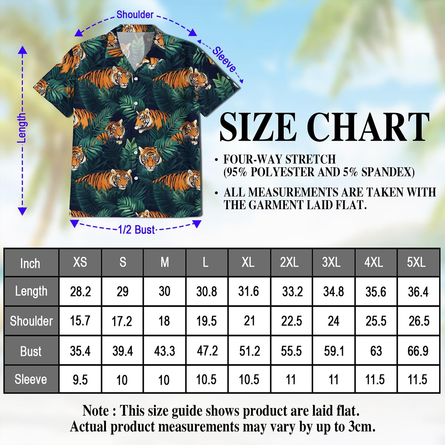 Netecom Amazing Tiger Hawaiian Shirt for Men, Button Down Summer Beach Short Sleeve, Tropical Style, Sizes S-5XL