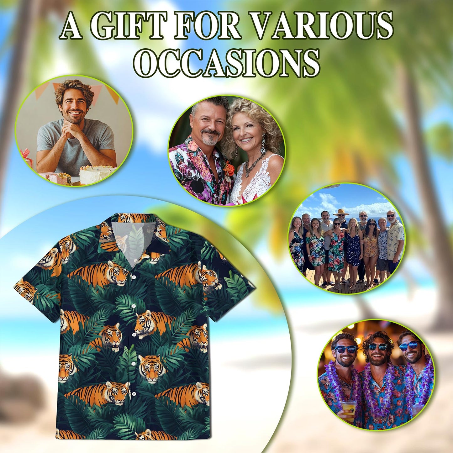 Netecom Amazing Tiger Hawaiian Shirt for Men, Button Down Summer Beach Short Sleeve, Tropical Style, Sizes S-5XL