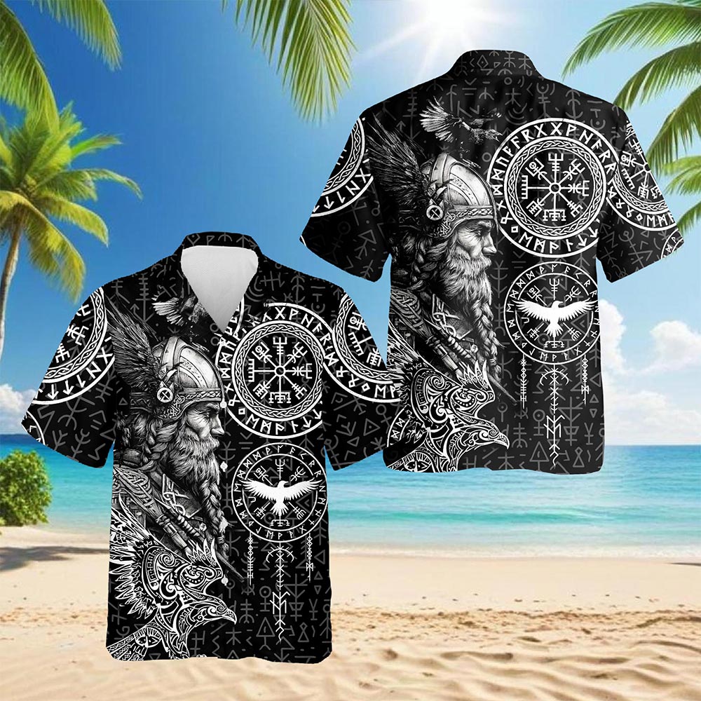 Netecom Amazing Viking Hawaiian Shirt for Men Women, Norse Mythology Style, Retro Button Down Summer Beach Shirts, S-5XL