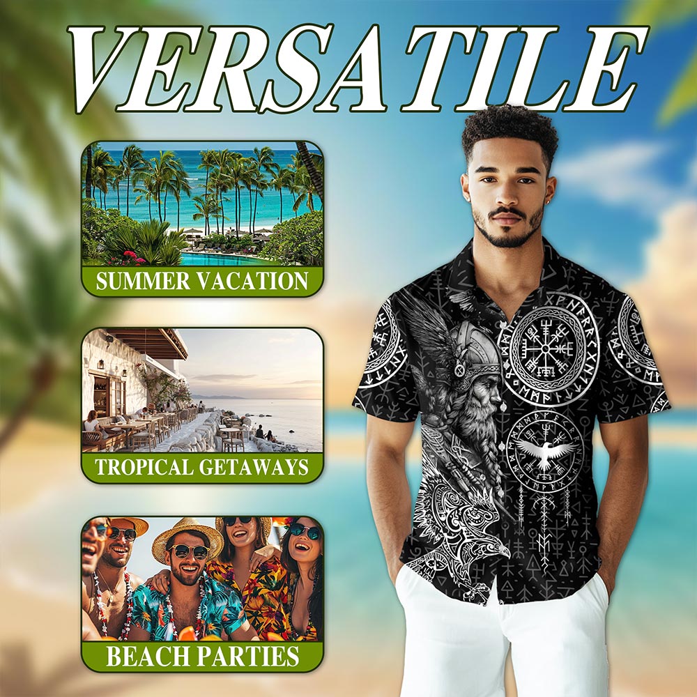 Netecom Amazing Viking Hawaiian Shirt for Men Women, Norse Mythology Style, Retro Button Down Summer Beach Shirts, S-5XL