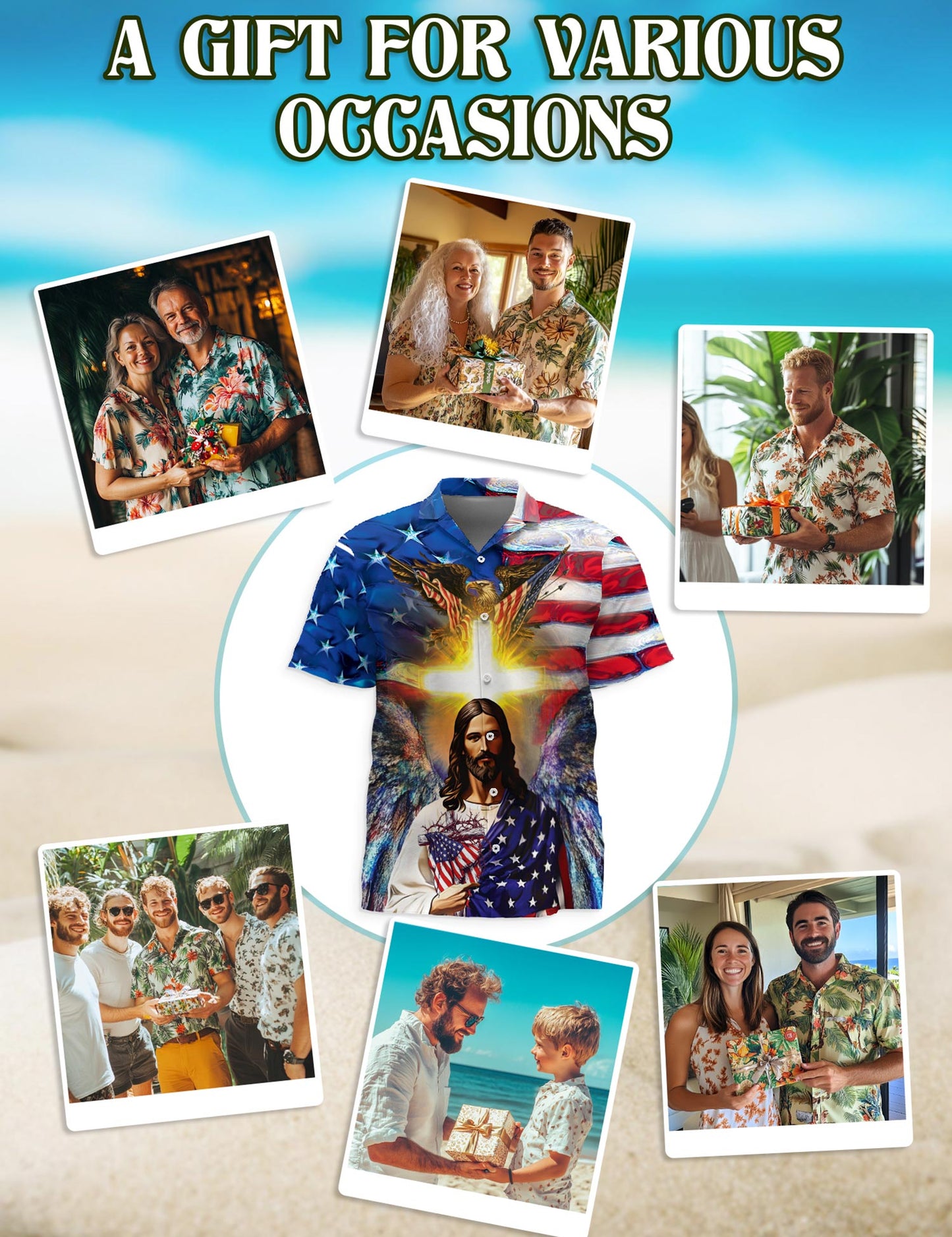 Netecom America And Jesus Bless Hawaiian Shirt for Men, Button Down Summer Beach Short Sleeve, S-5XL