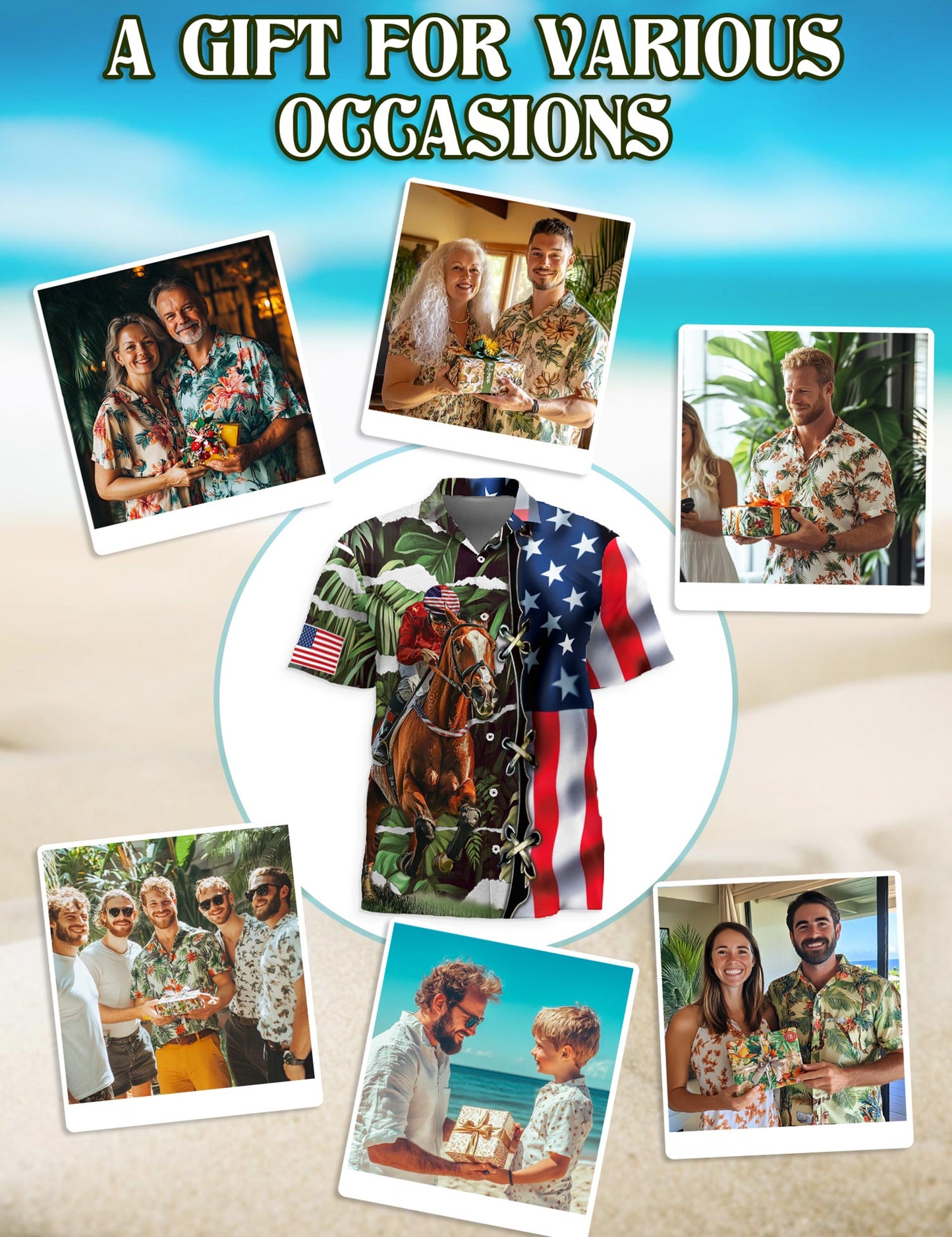 Netecom American Jockey Racing Hawaiian Shirt for Men, Button Down Summer Beach Short Sleeve, S-5XL