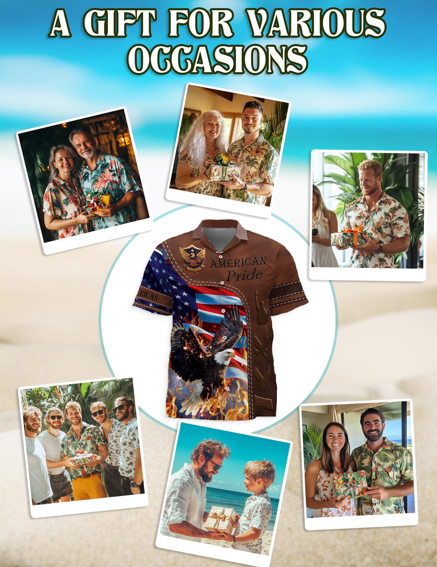 Netecom American Pride Patriotism Hawaiian Shirt for Men, Vintage Style, Button Down Summer Beach Short Sleeve, S-5XL