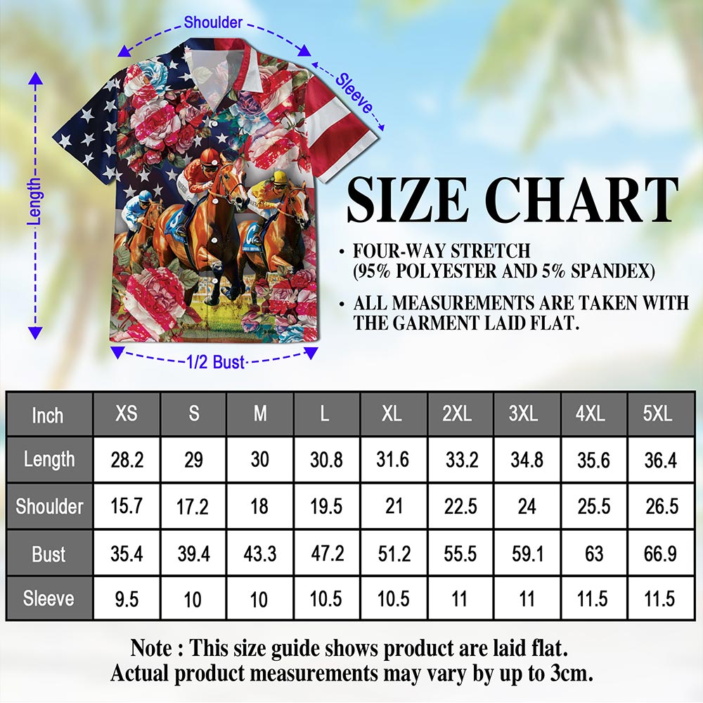 Netecom American Roses Horse Racing Hawaiian Shirt for Men, Button Down Summer Beach Short Sleeve, S-5XL