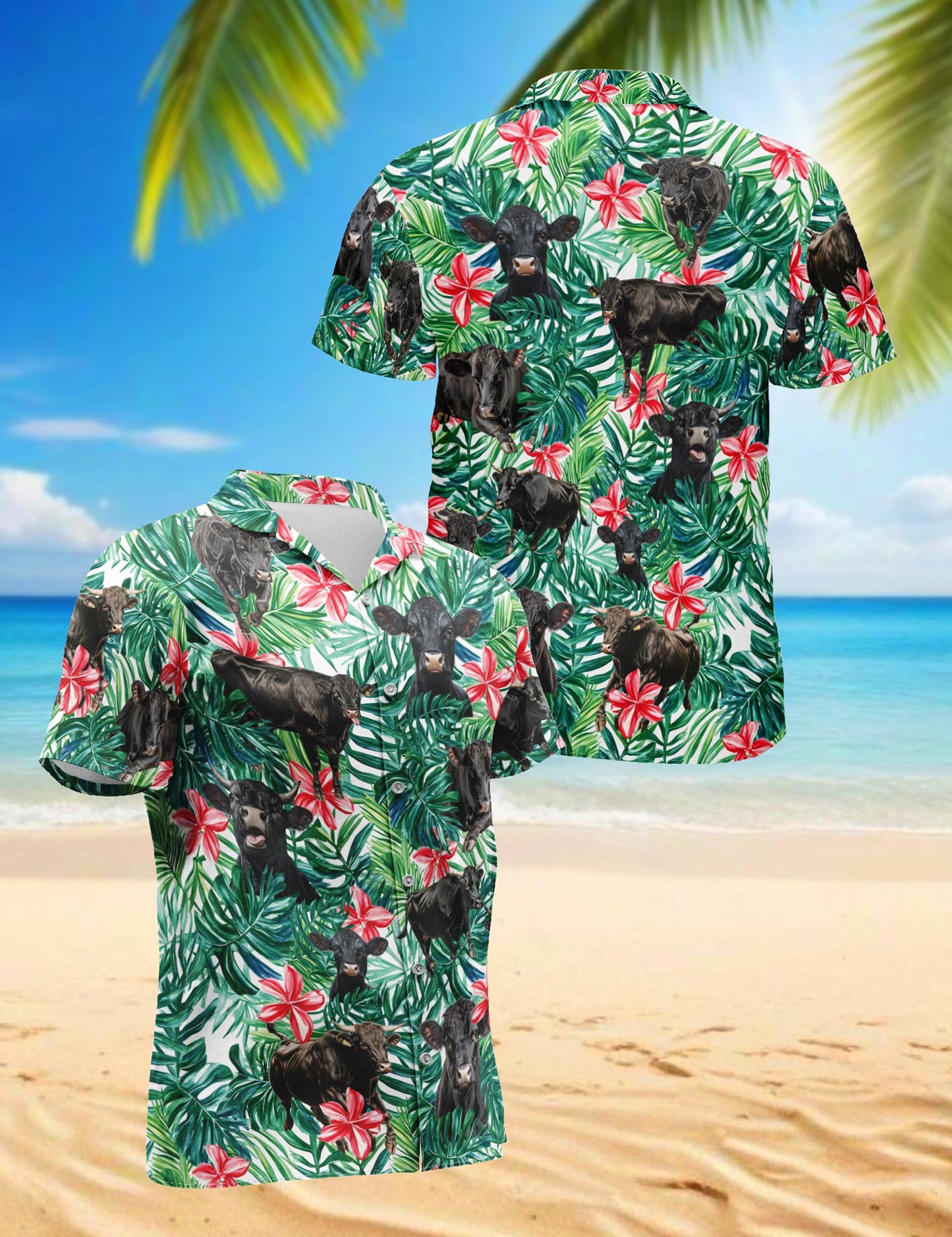 Netecom Angus Cattle Hawaiian Shirt for Men, Tropical Style, Button Down Summer Beach Short Sleeve, S-5XL