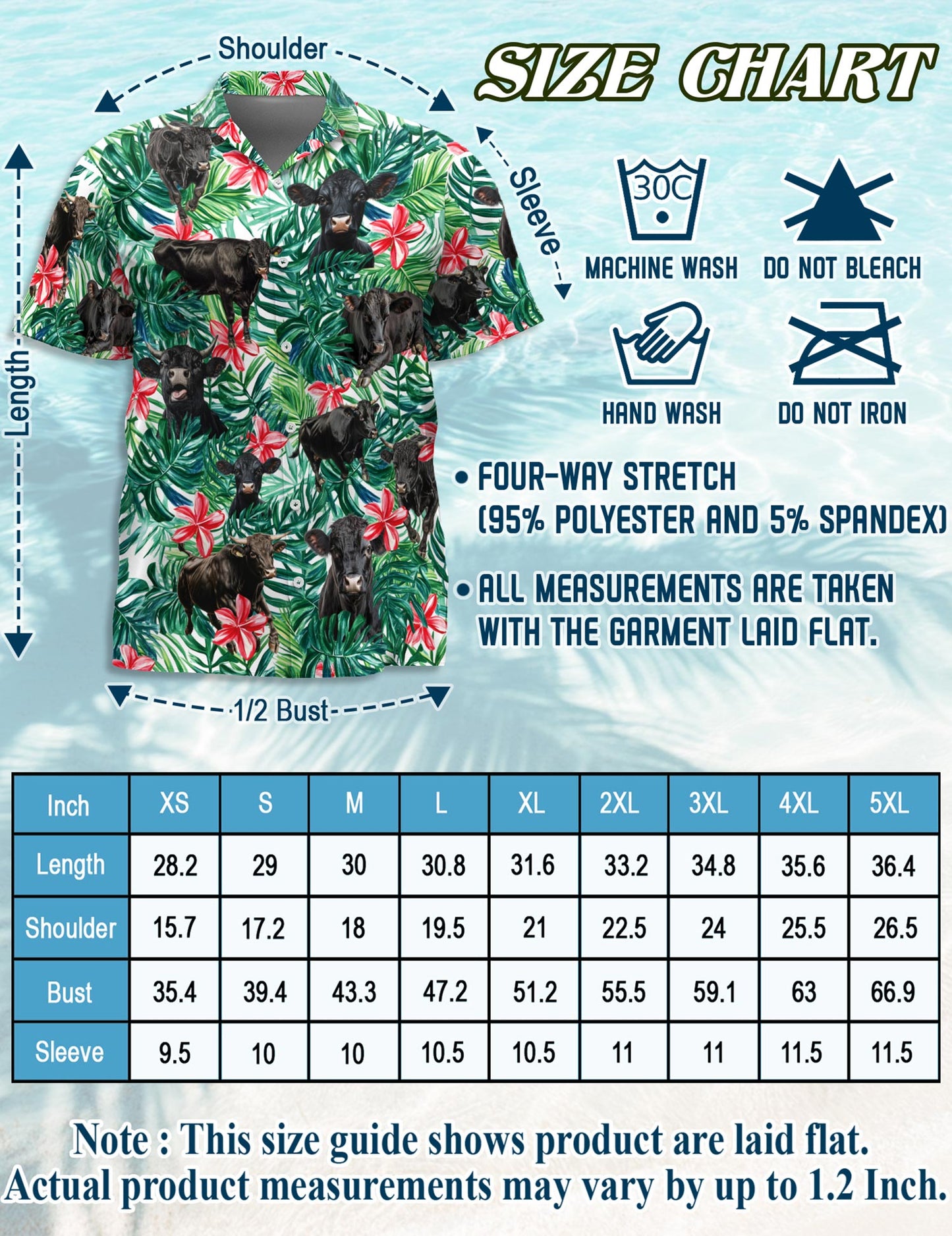 Netecom Angus Cattle Hawaiian Shirt for Men, Tropical Style, Button Down Summer Beach Short Sleeve, S-5XL