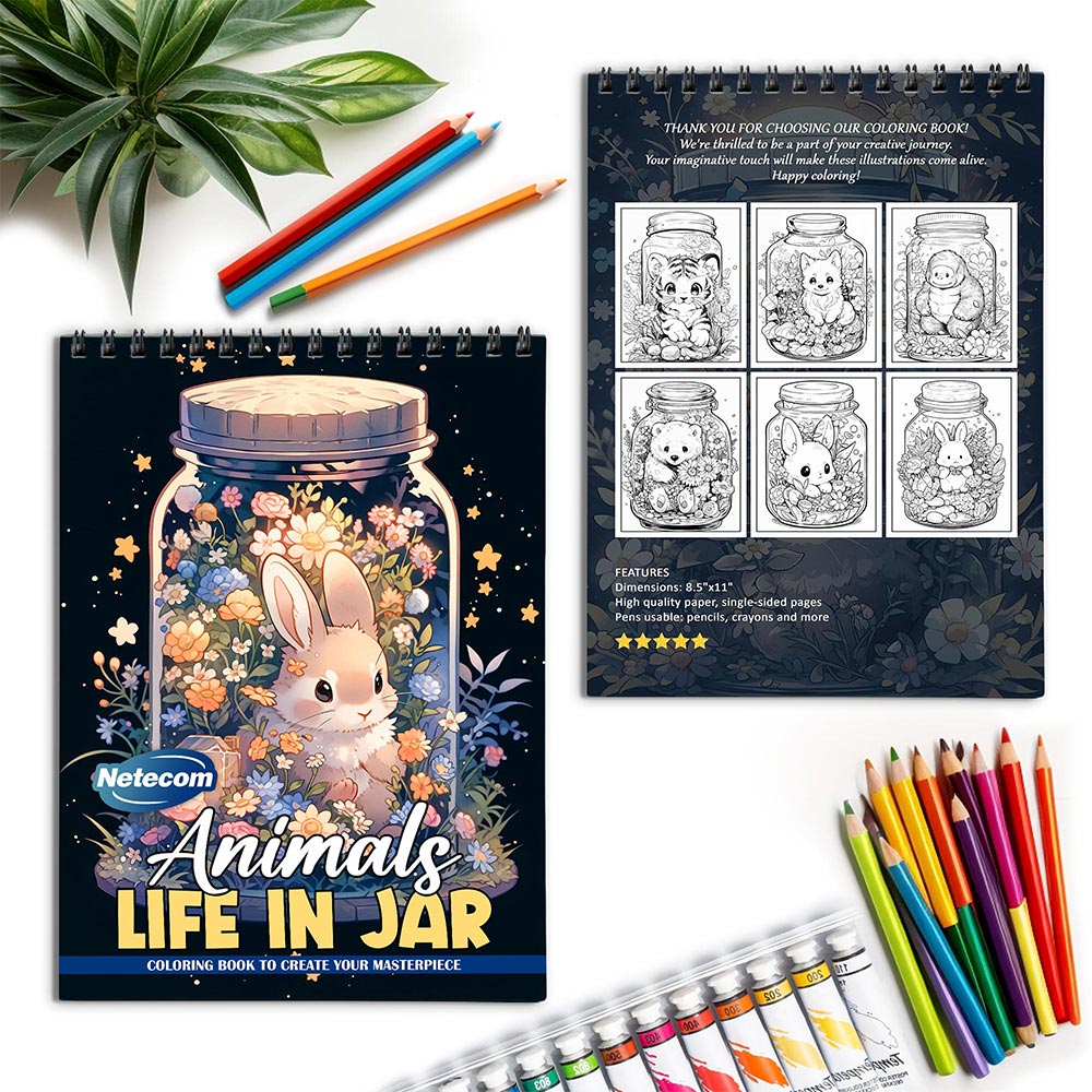 Netecom Animals Life in Jar Spiral Coloring Book for Adults