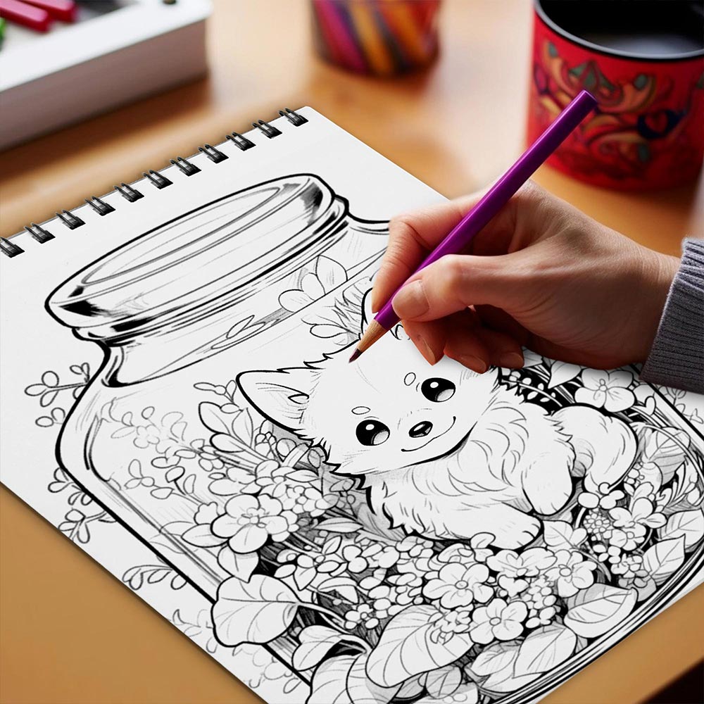 Netecom Animals Life in Jar Coloring Book Spiral Bound for Adults