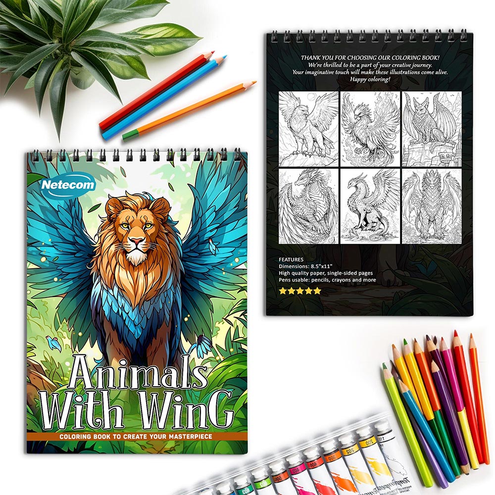 Netecom Animals With Wings Spiral Coloring Book for Adults