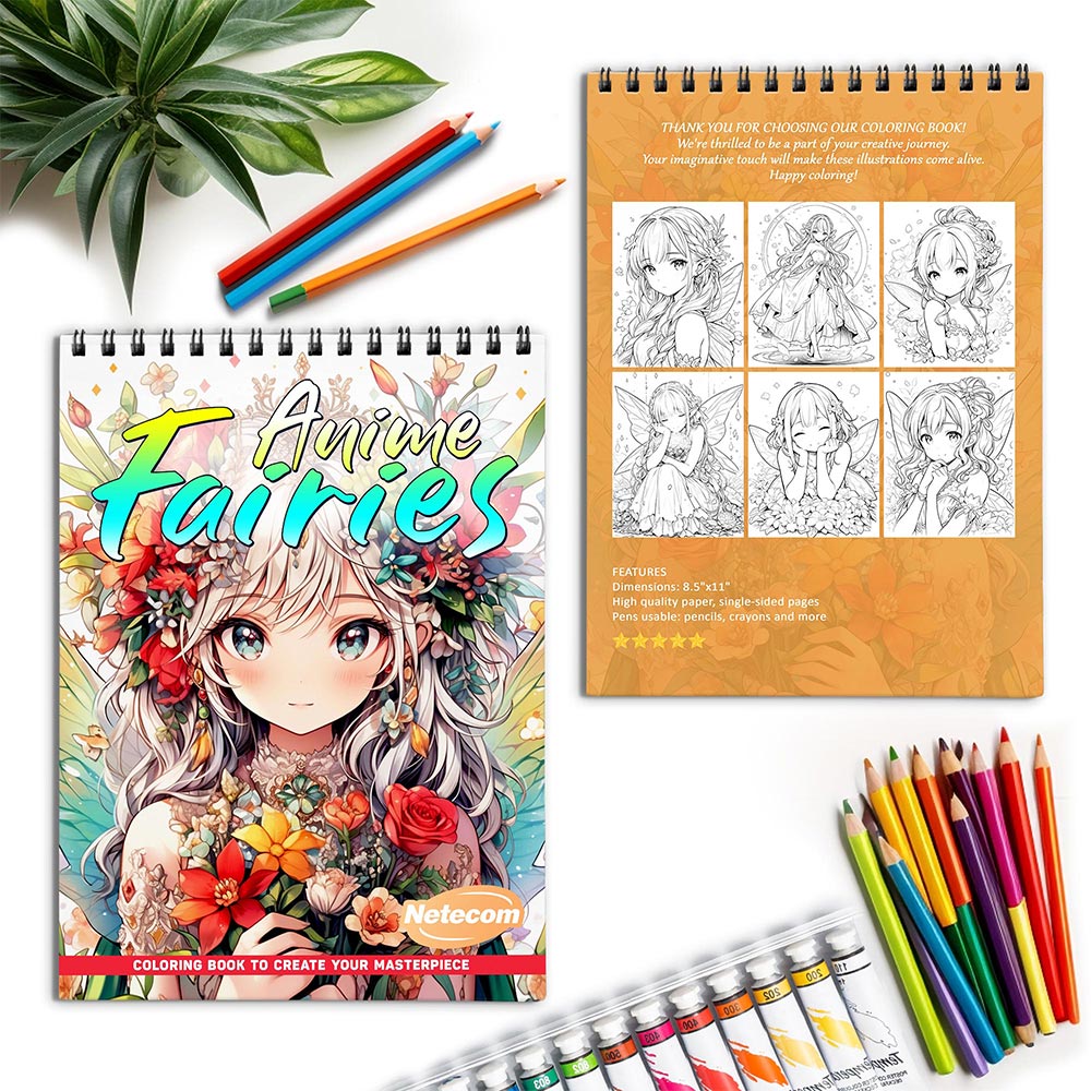 Netecom Anime Fairies Spiral Coloring Book for Adults
