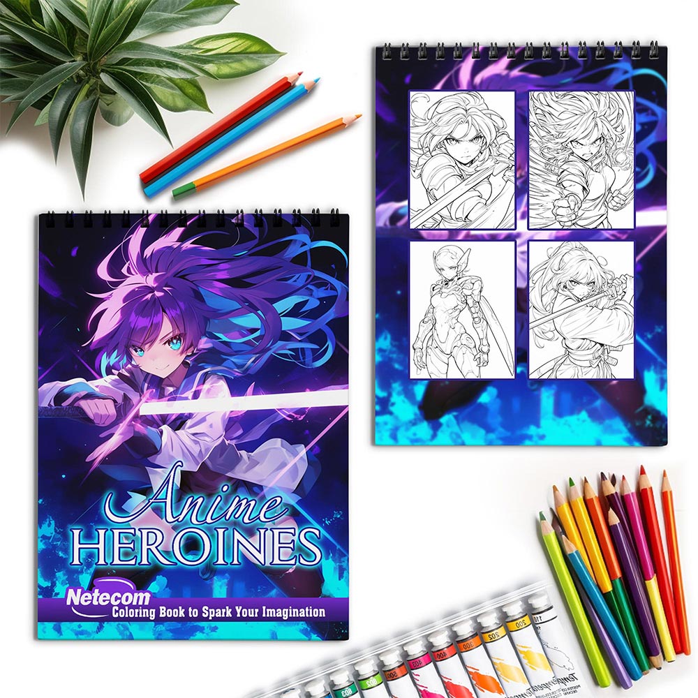 Netecom Anime Heroines Spiral Coloring Book for Adults
