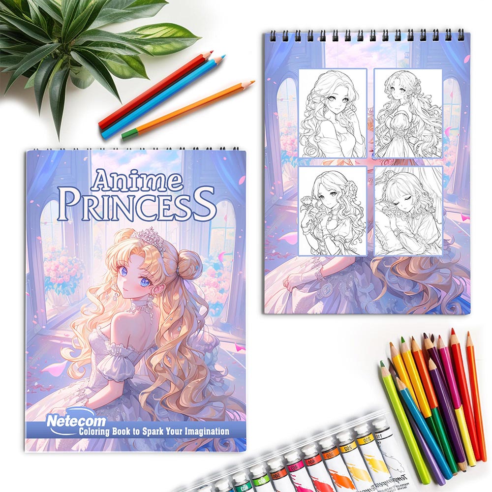Netecom Anime Princess Spiral Coloring Book for Adults