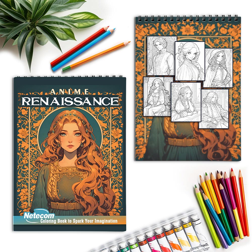 Netecom Anime Renaissance Spiral Coloring Book for Adults