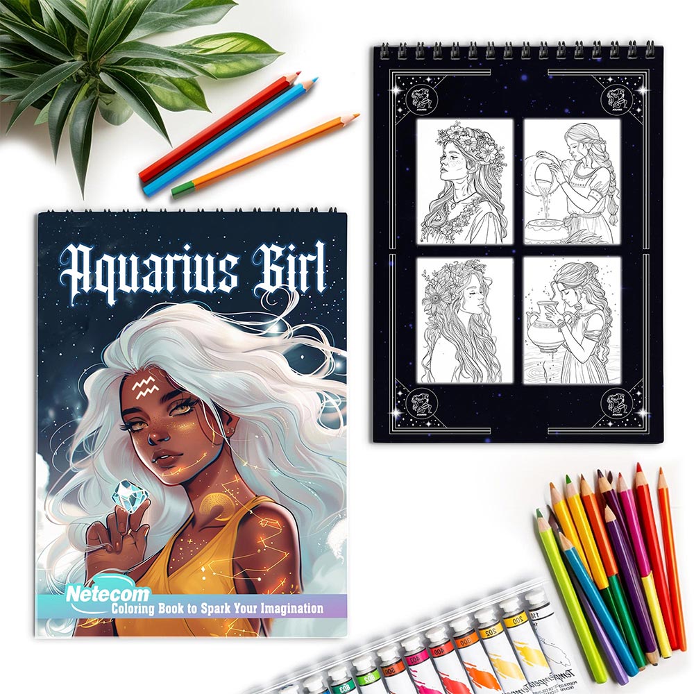 Netecom Aquarius Girl Spiral Coloring Book for Adults