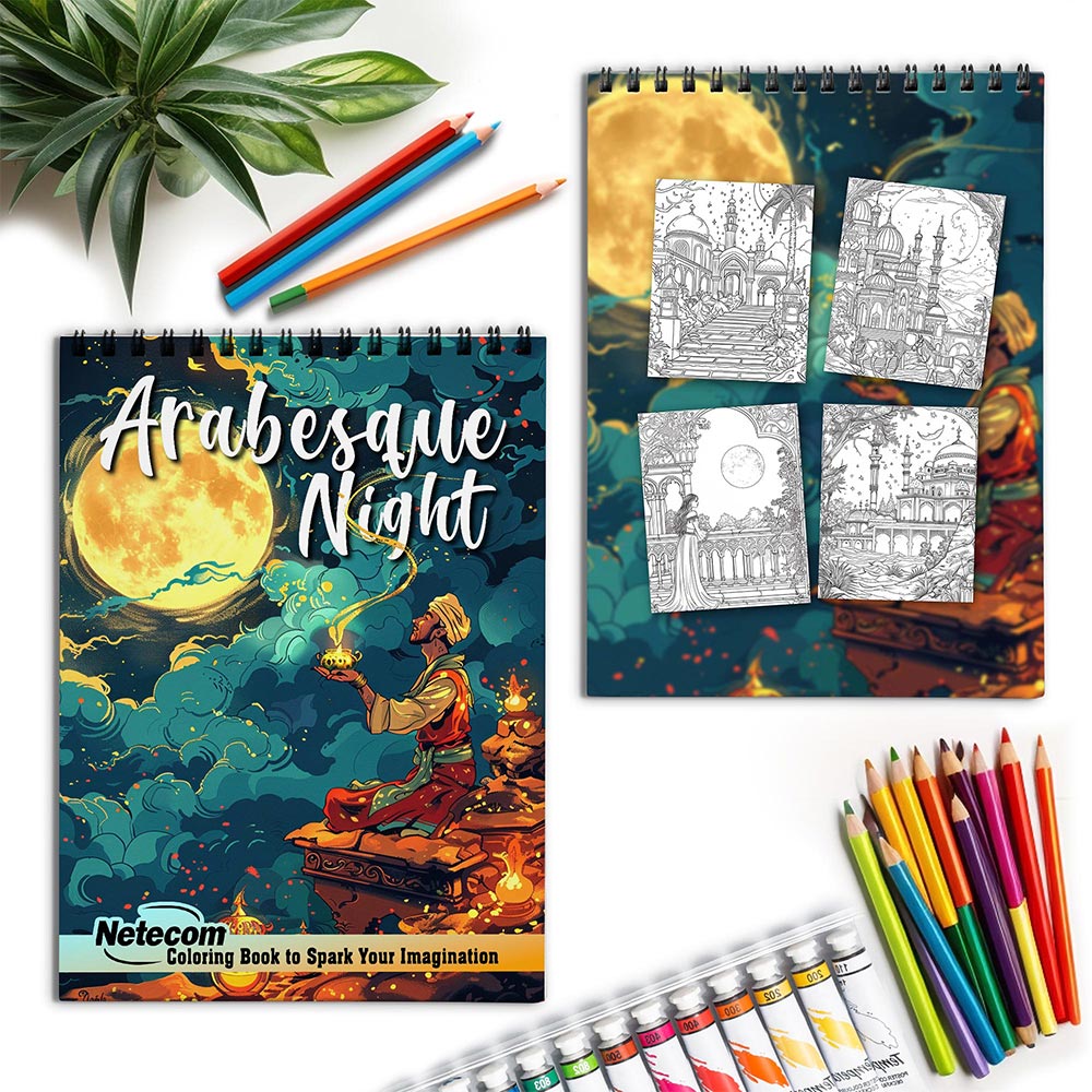 Netecom Arabesque Night Spiral Coloring Book for Adults