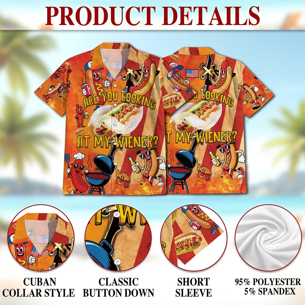 Netecom Are You Looking At My Wiener Hawaiian Shirt for Men, Fresh BBQ Party Button Down Summer Beach Shirts, S-5XL