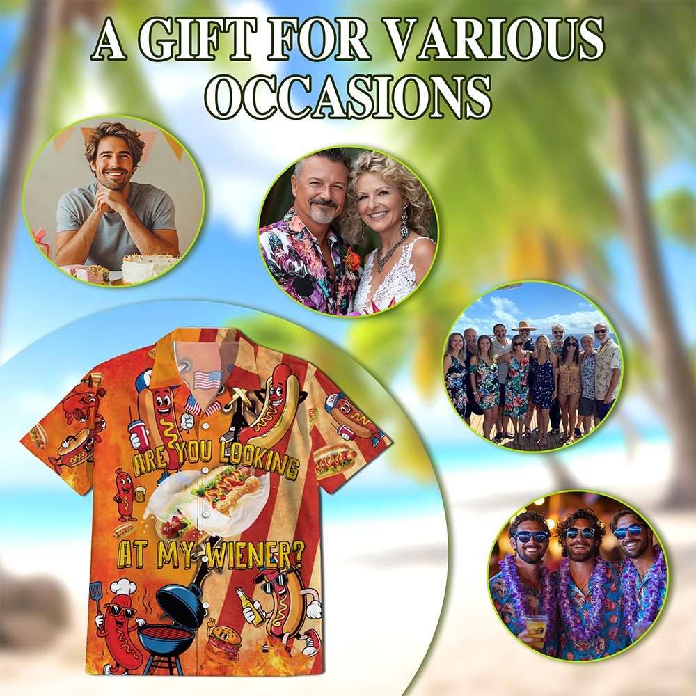 Netecom Are You Looking At My Wiener Hawaiian Shirt for Men, Fresh BBQ Party Button Down Summer Beach Shirts, S-5XL