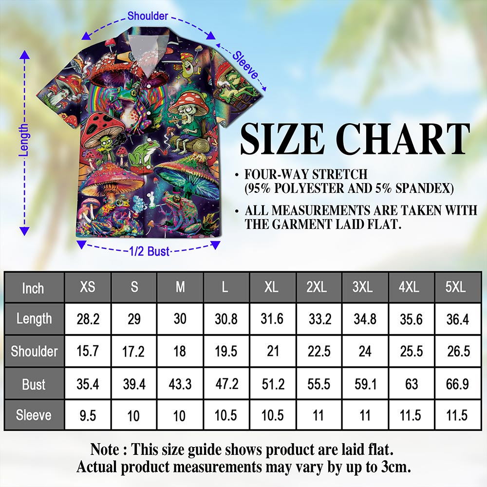 Netecom Art Magic Mushroom Trippy Hippie Hawaiian Shirt for Men, Colorful Fungi Frog Button Down Summer Beach Shirts, S-5XL