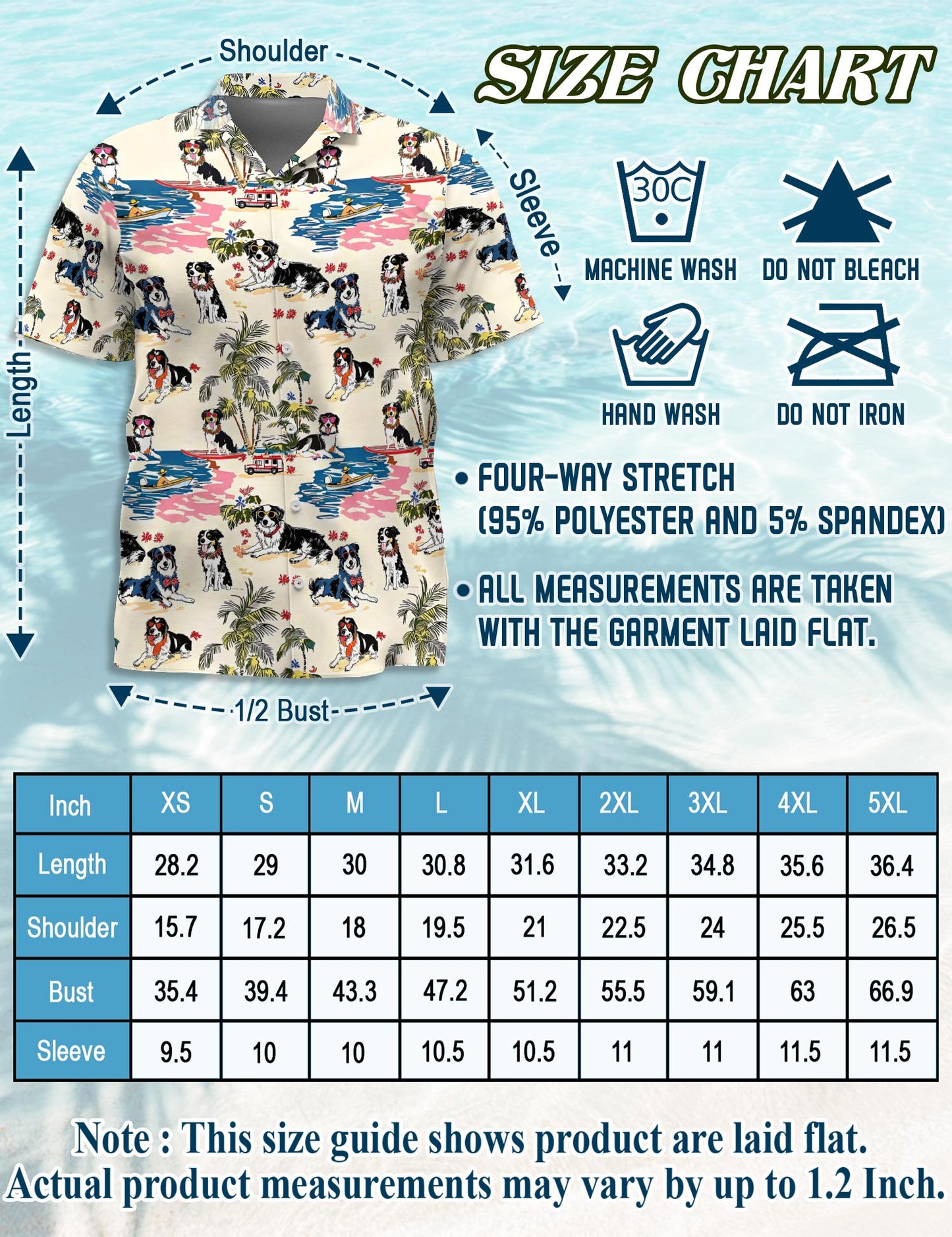 Netecom Australian Shepherd Hawaiian Shirt for Men, Tropical Style, Button Down Summer Beach Short Sleeve, S-5XL