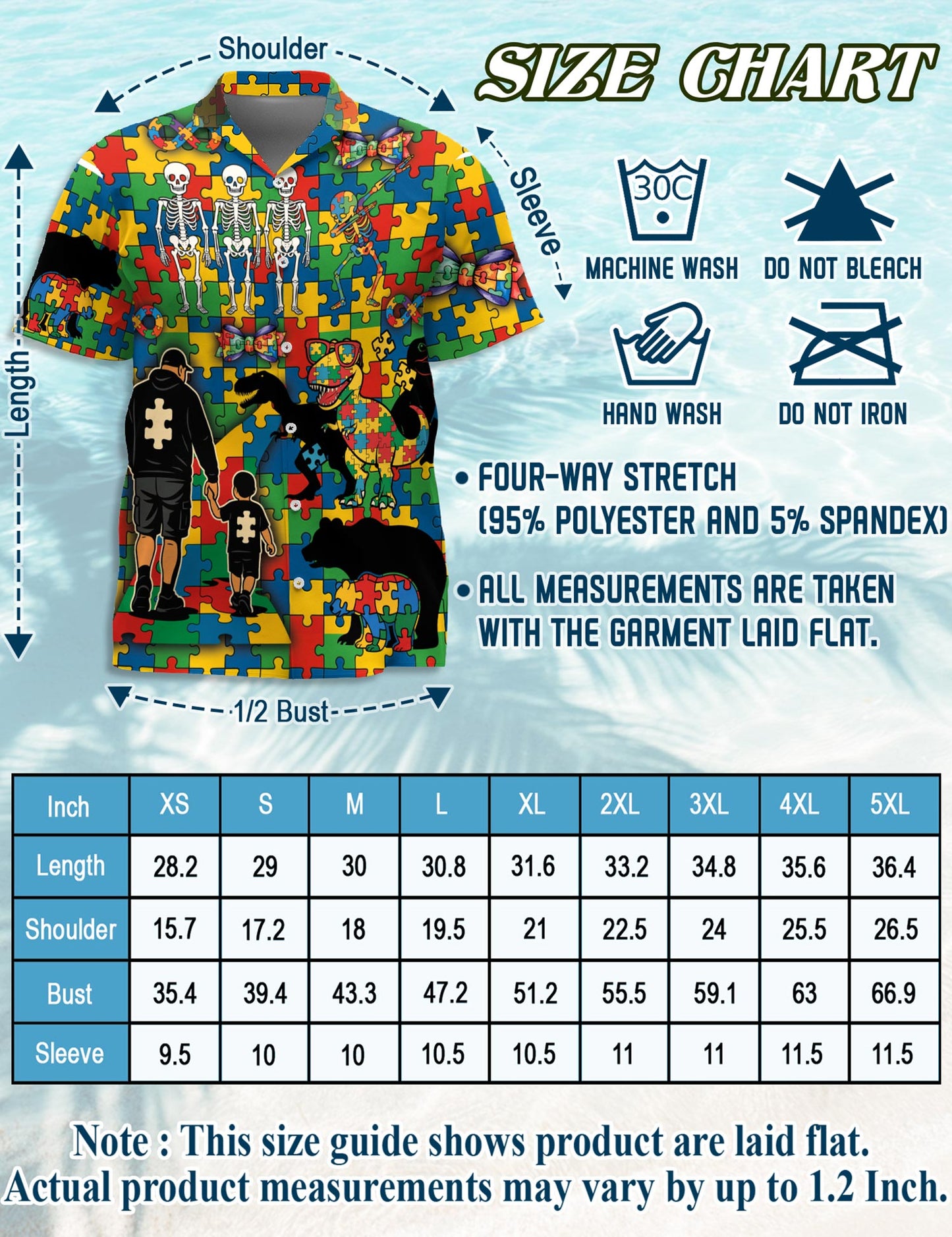 Netecom Autism Awareness Hawaiian Shirt for Men, Puzzle Piece Style, Button Down Summer Beach Short Sleeve, S-5XL
