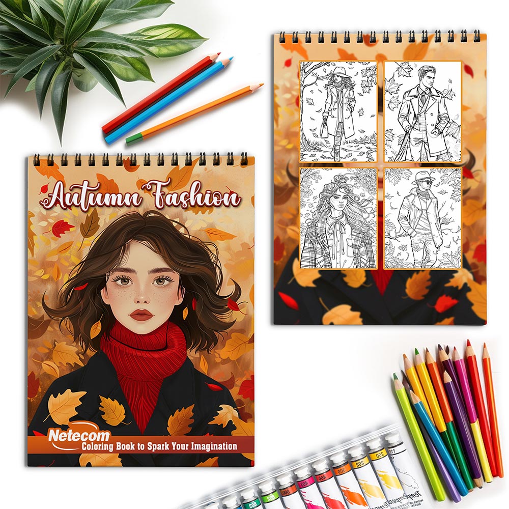 Netecom Autumn Fashion Spiral Coloring Book for Adults