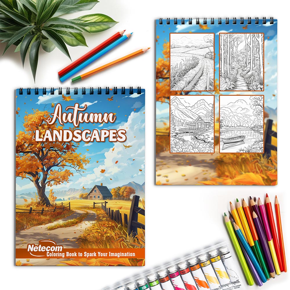 Netecom Autumn Landscape Spiral Coloring Book for Adults