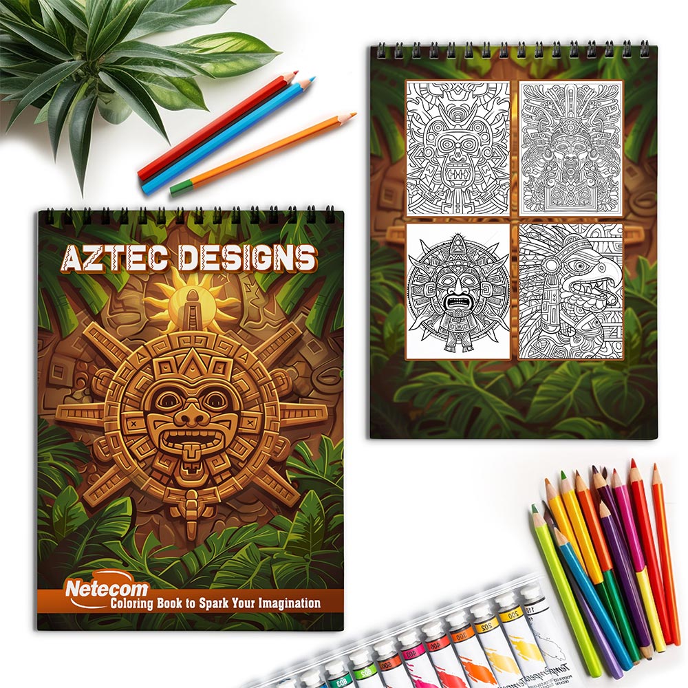 Netecom Aztec Designs Spiral Coloring Book for Adults