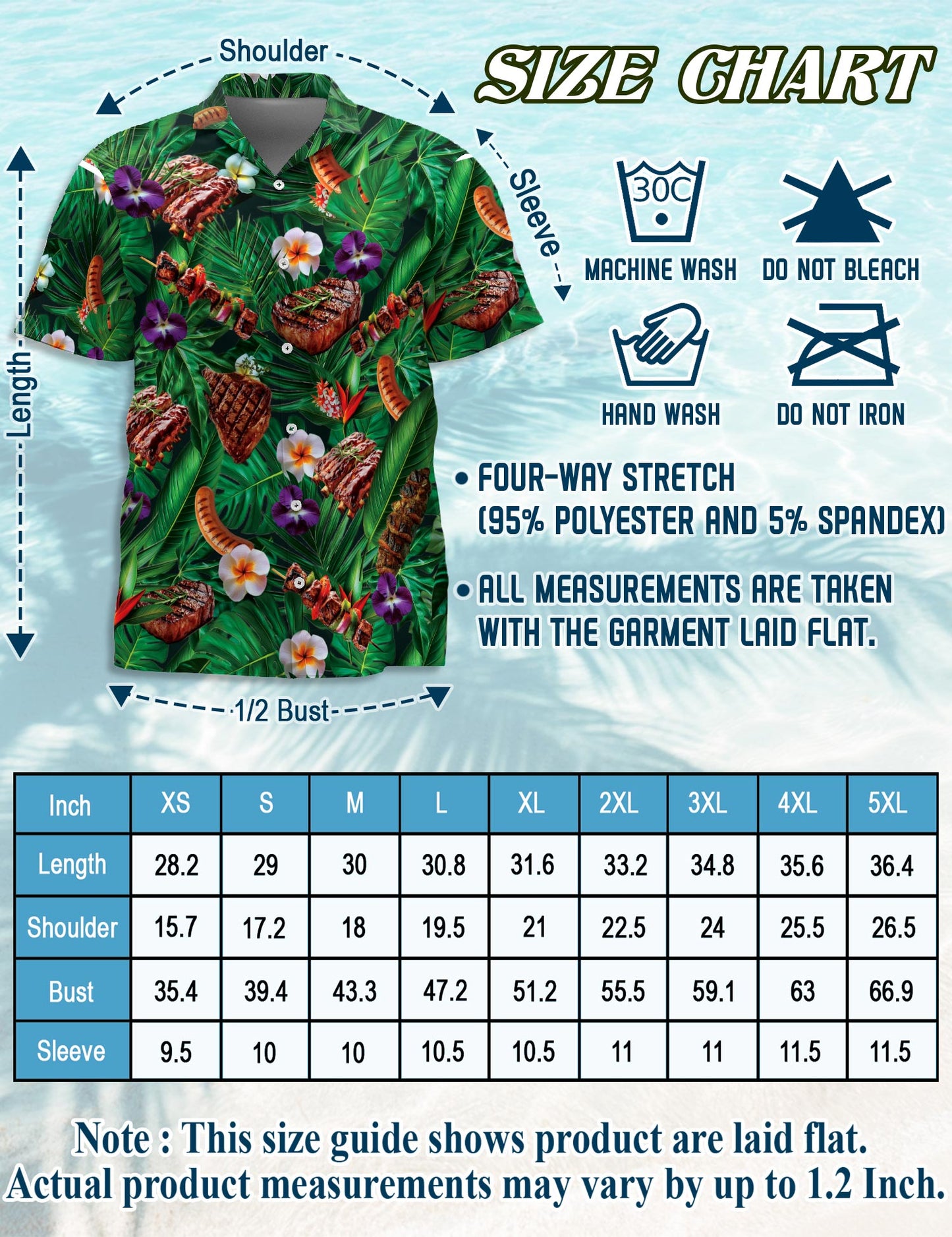 Netecom BBQ Lovers Green Floral Hawaiian Shirt for Men, Button Down Summer Beach Short Sleeve, Tropical Style, Sizes S-5XL