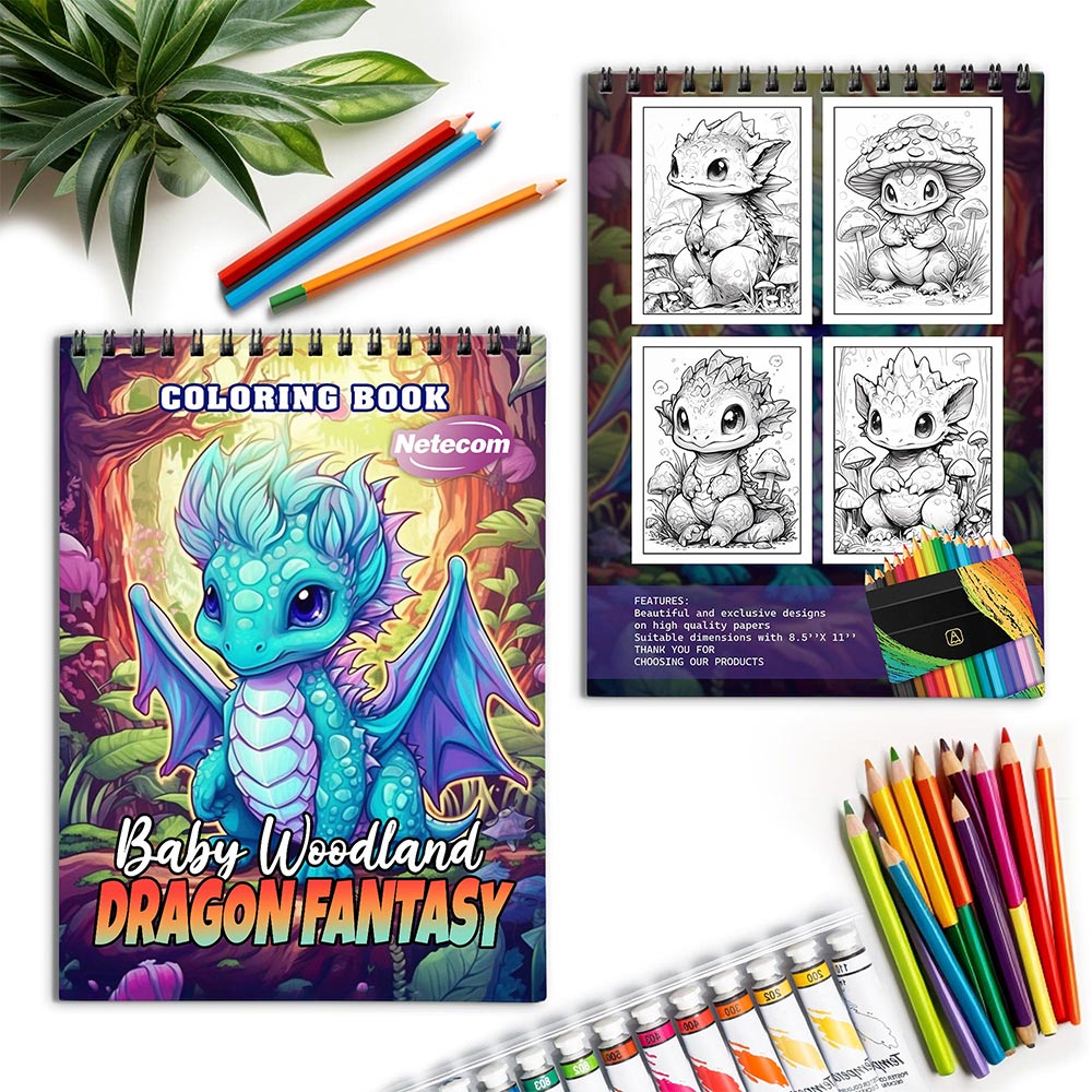 Netecom Baby Woodland Dragon Fantasy Spiral Coloring Book for Adults