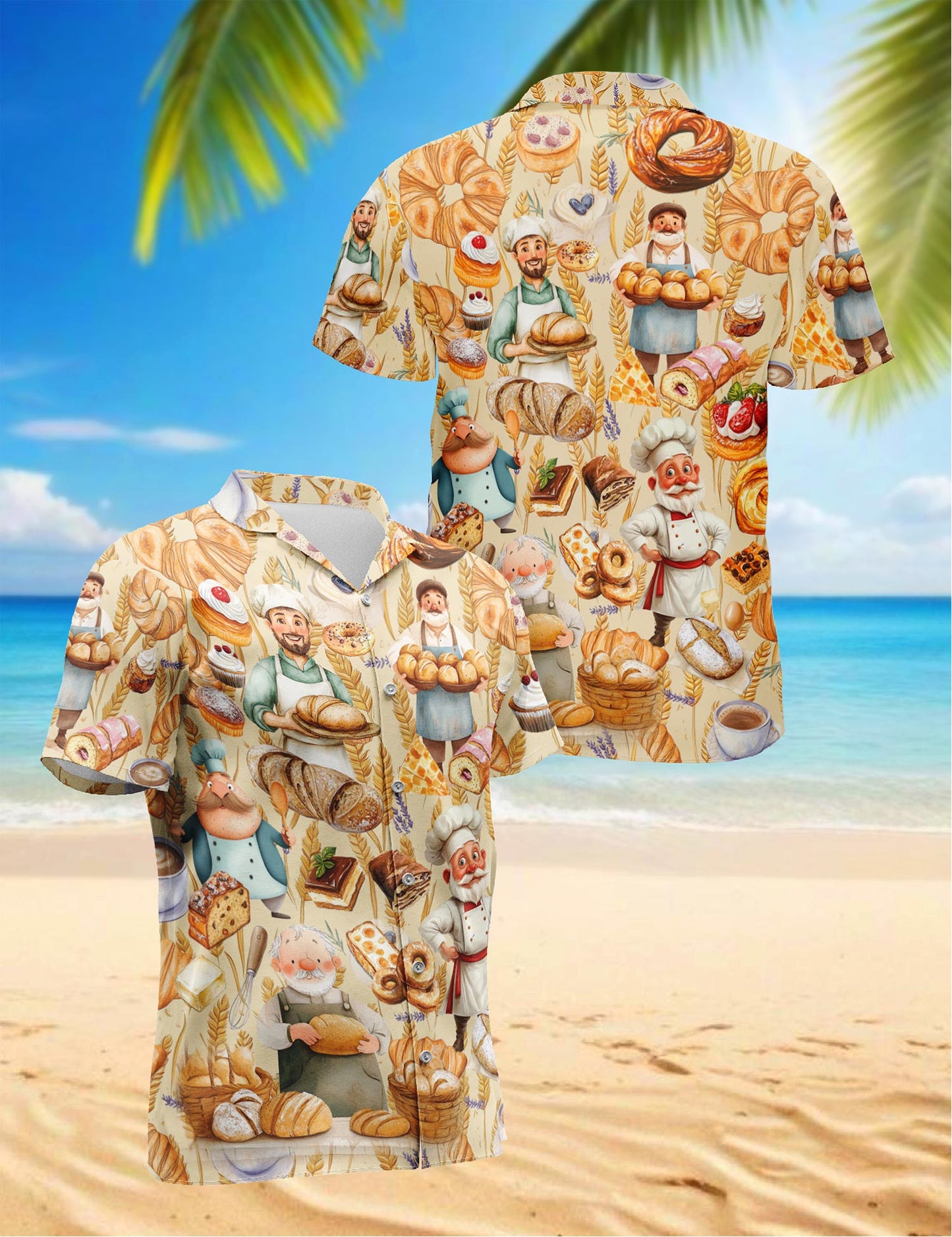 Netecom Bakery Hawaiian Shirt for Men, Vintage Style, Button Down Summer Beach Short Sleeve, S-5XL