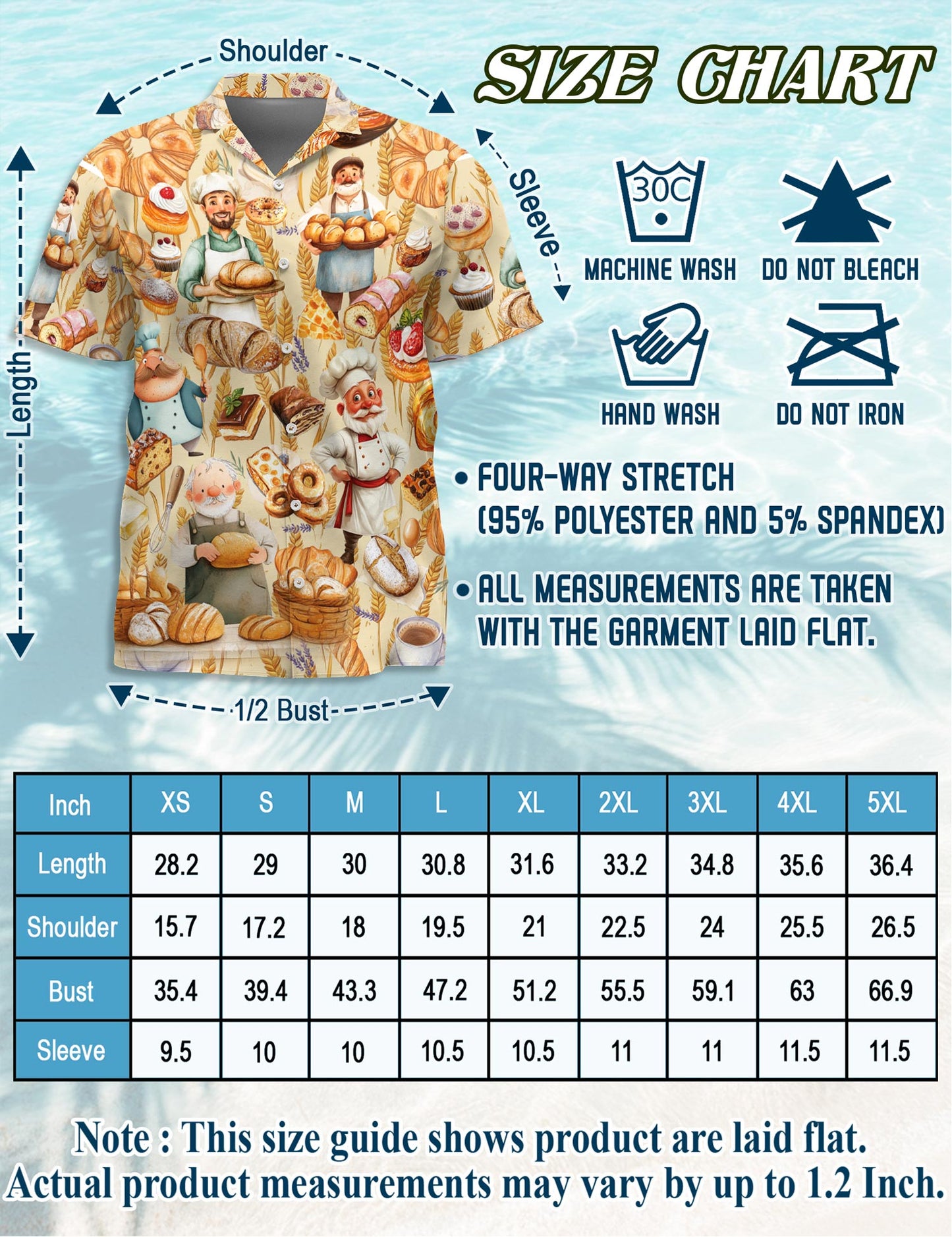 Netecom Bakery Hawaiian Shirt for Men, Vintage Style, Button Down Summer Beach Short Sleeve, S-5XL