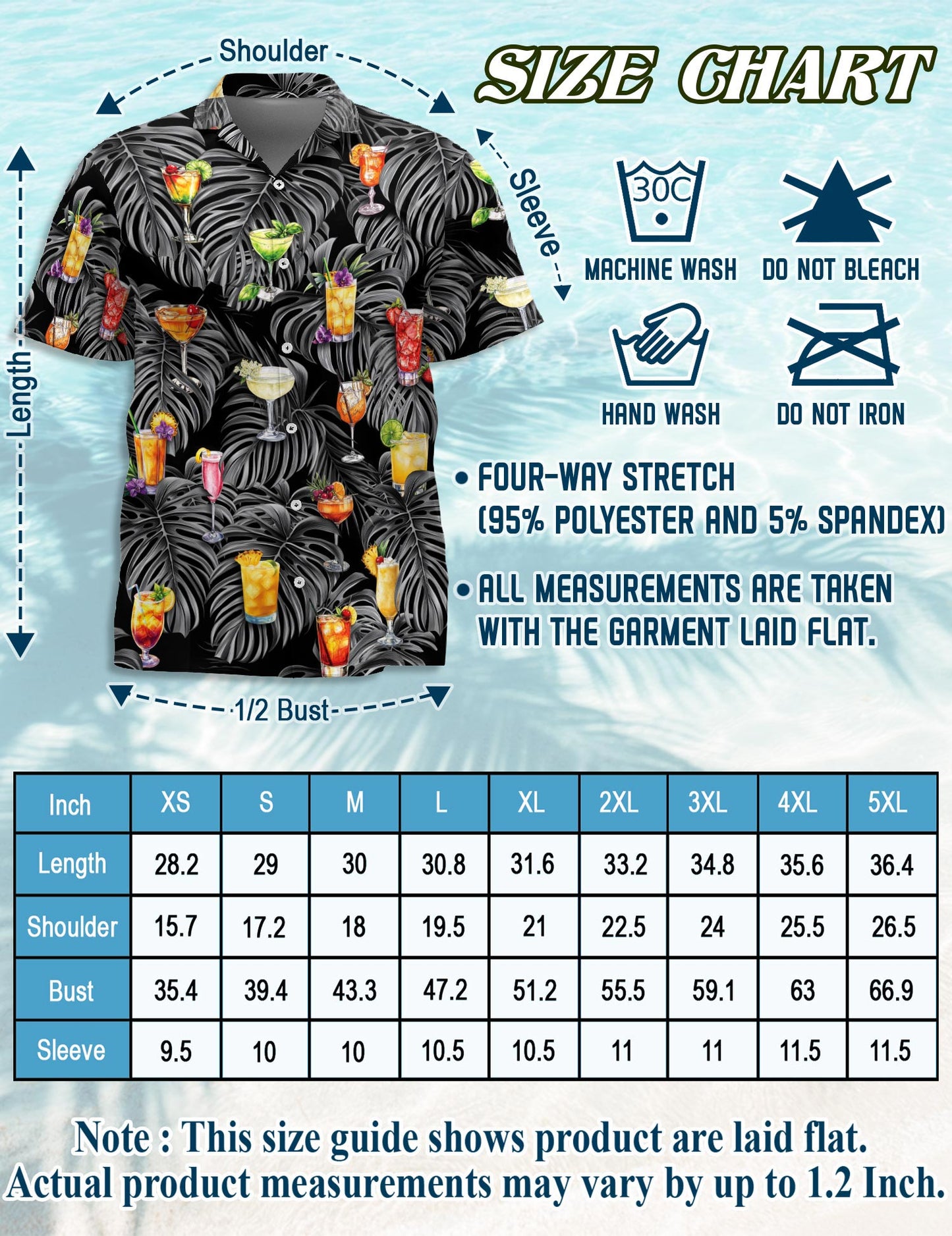 Netecom Bartender Cocktails Hawaiian Shirt for Men, Tropical Style, Button Down Summer Beach Short Sleeve, S-5XL