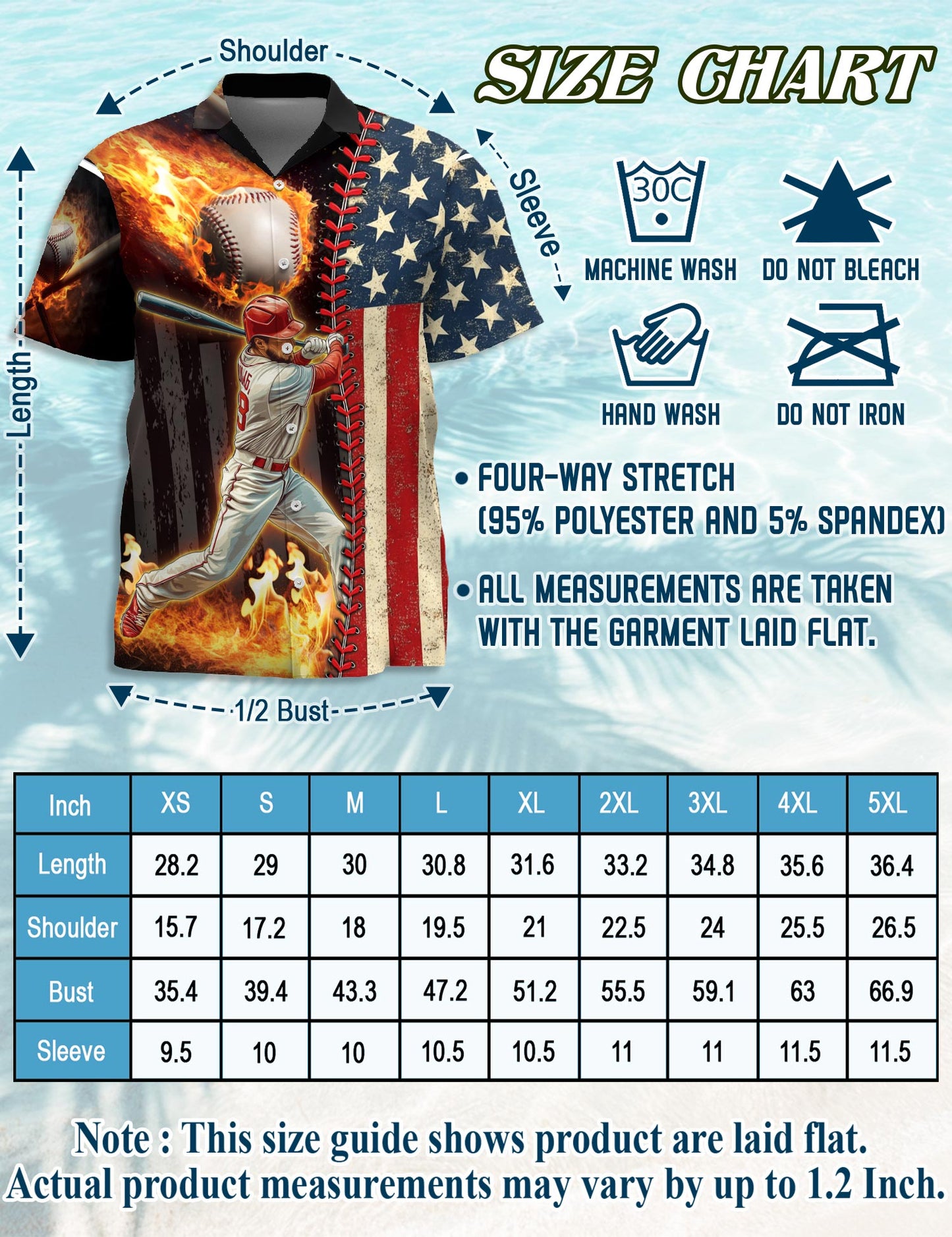 Netecom Baseball American Flag Hawaiian Shirt for Men, Button Down Summer Beach Short Sleeve, Sizes S-5XL
