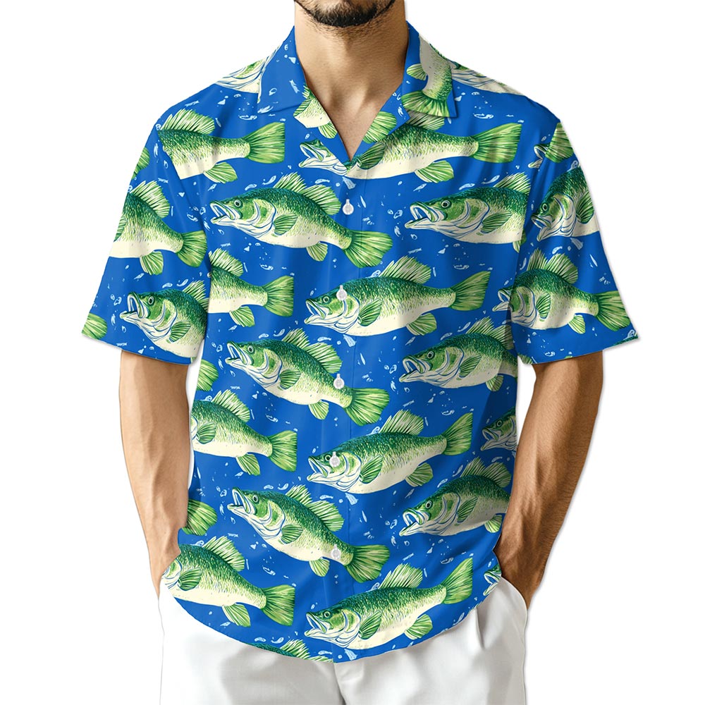 Netecom Bass Fish Pattern Hawaiian Shirt for Men
