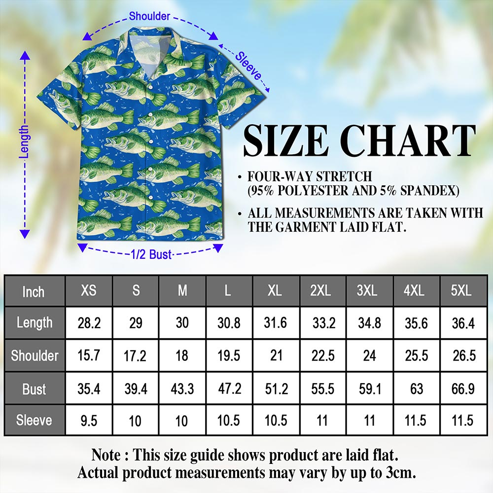 Netecom Bass Fish Pattern Hawaiian Shirt for Men, Vintage Style, Button Down Summer Beach Short Sleeve, S-5XL