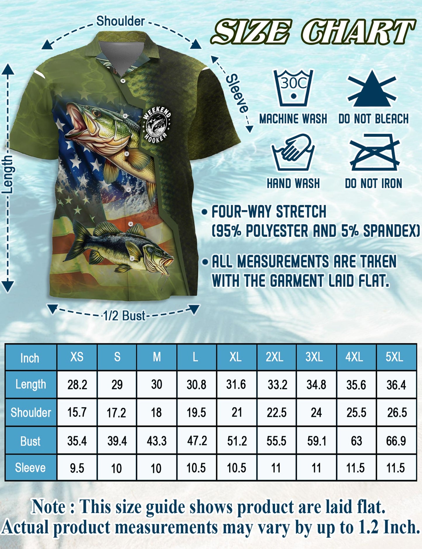 Netecom Bass Fishing Us Flag Hawaiian Shirt for Men, Button Down Summer Beach Short Sleeve, S-5XL