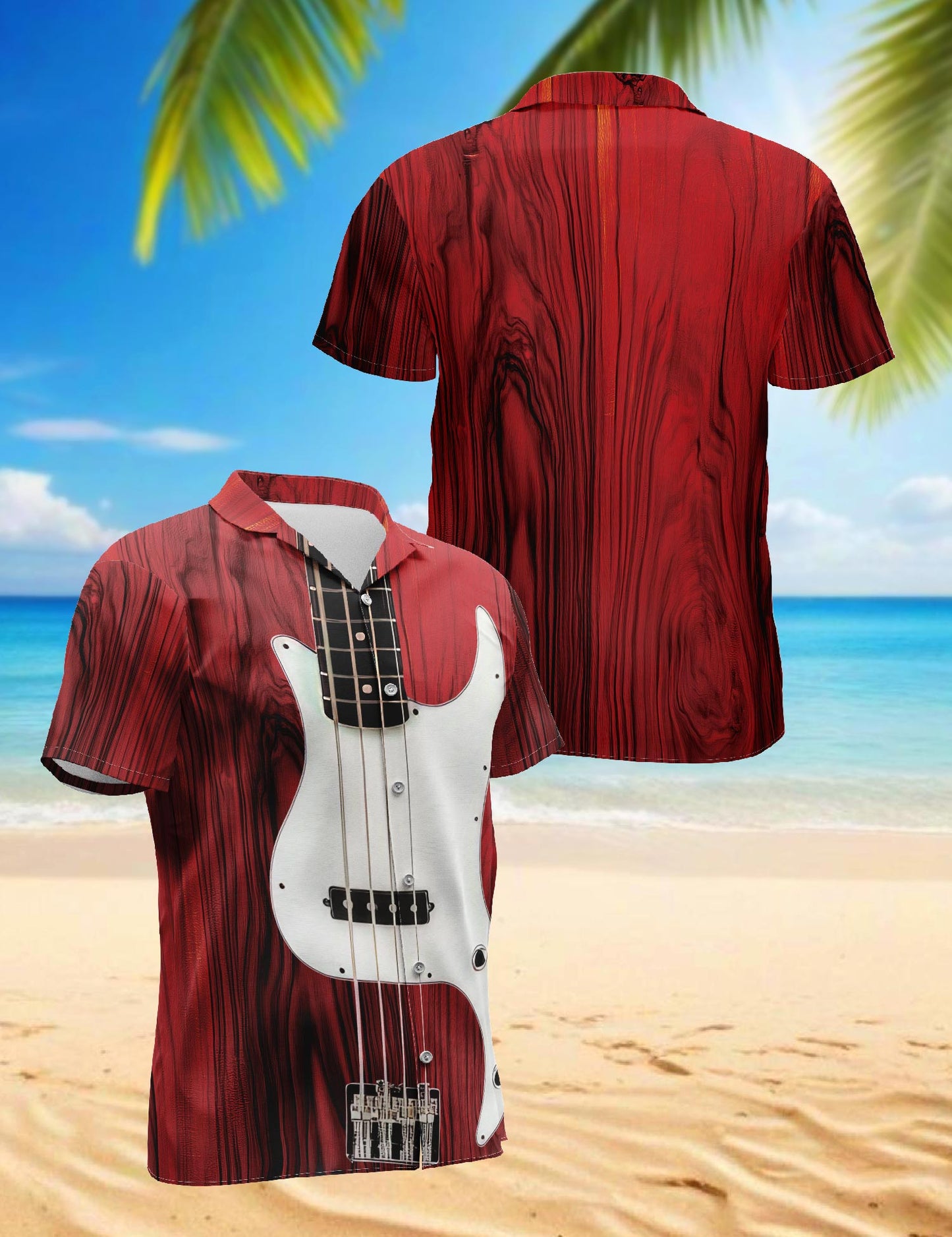 Netecom Bass Guitar Hawaiian Shirt for Men, Button Down Summer Beach Short Sleeve, Vintage Style, Sizes S-5XL