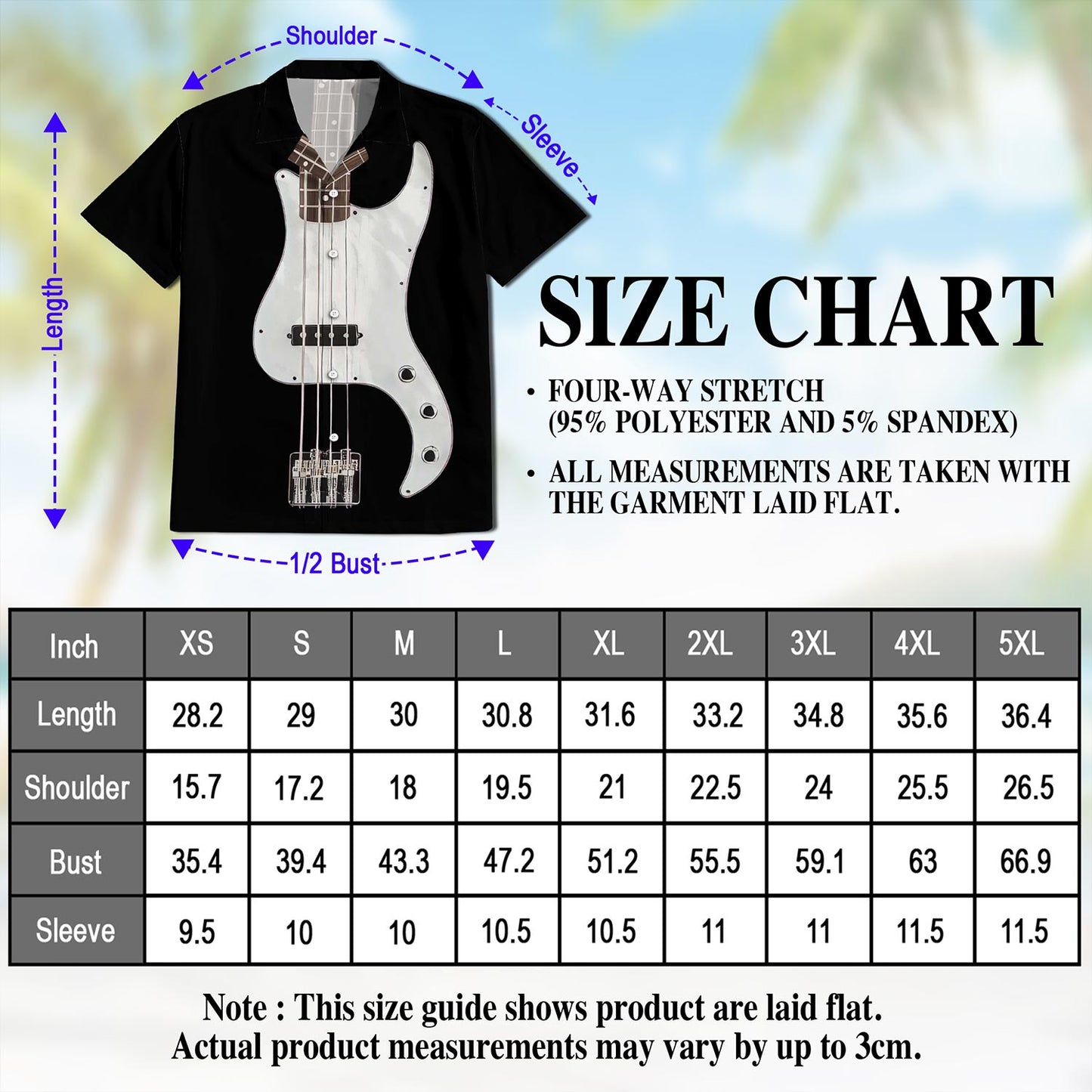 Netecom Bass Guitar Hawaiian Shirt for Men, Vintage Style, Button Down Summer Beach Short Sleeve, S-5XL