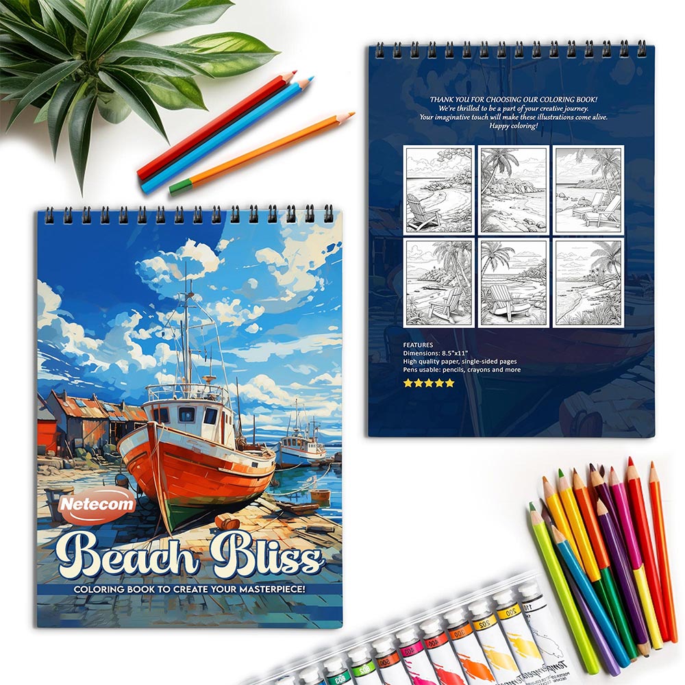 Netecom Beach Bliss Spiral Coloring Book for Adults