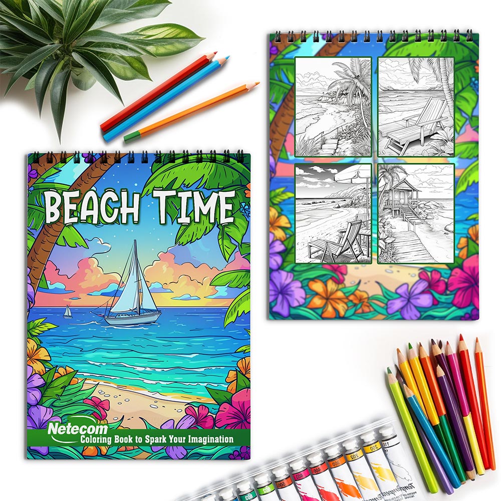 Netecom Beach Time Spiral Coloring Book for Adults