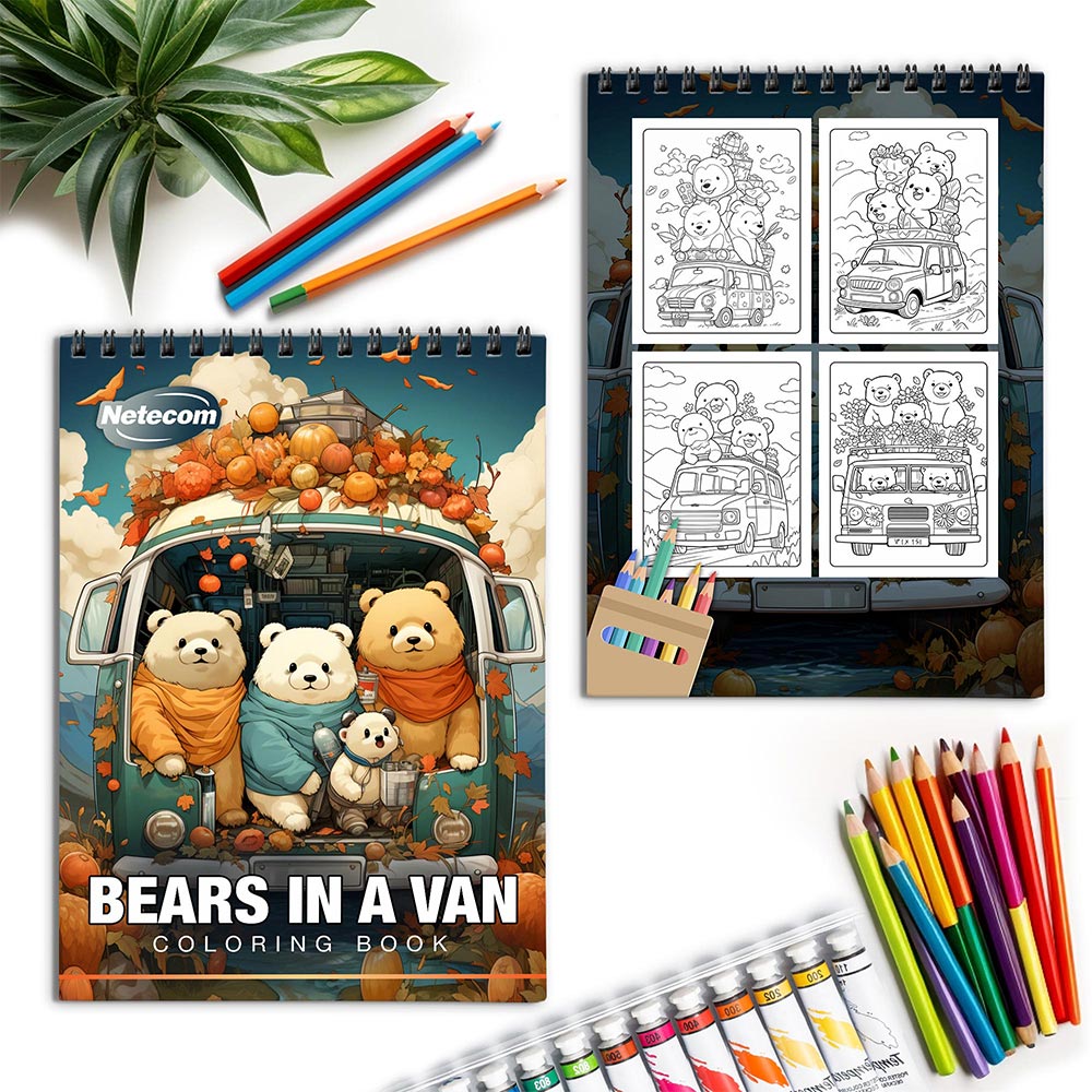 Netecom Bears in a Van Spiral Coloring Book for Adults