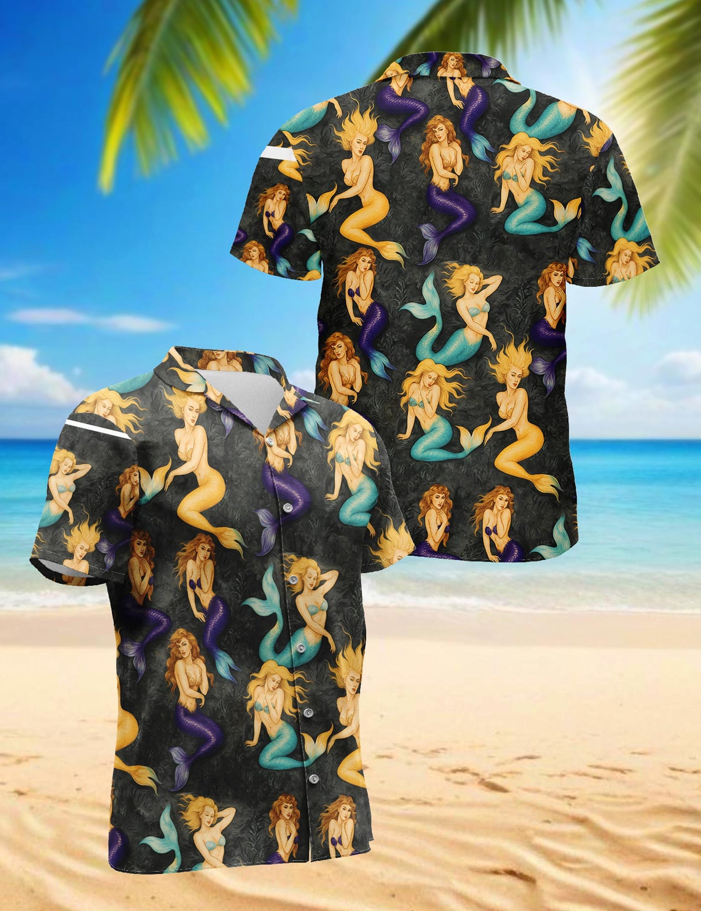Netecom Beautiful Mermaid Hawaiian Shirt for Men, Fantasy Style, Button Down Summer Beach Short Sleeve, S-5XL