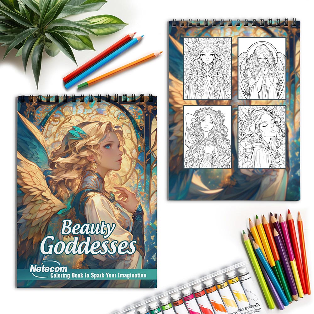 Netecom Beauty Goddesses Spiral Coloring Book for Adults