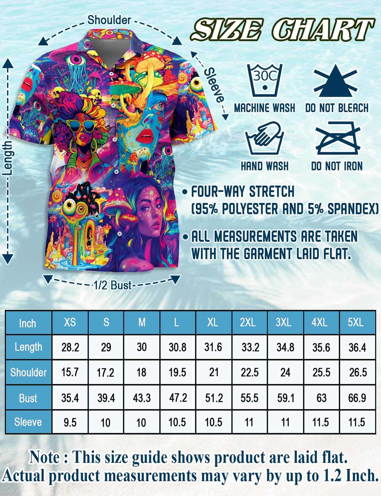 Netecom Beauty Hippie Mushroom Hawaiian Shirt for Men, Retro Style, Button Down Summer Beach Short Sleeve, S-5XL