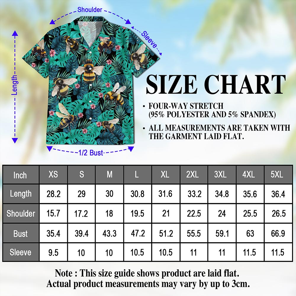 Netecom Bee Hawaiian Shirt for Men, Tropical Style, Button Down Summer Beach Short Sleeve, S-5XL