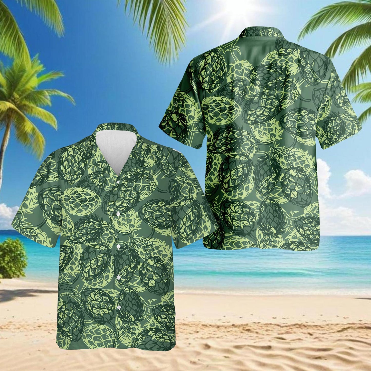 Netecom Beer Hops Seamless Hawaiian Shirt for Men, Button Down Summer Beach Short Sleeve, Vintage Style, Sizes S-5XL