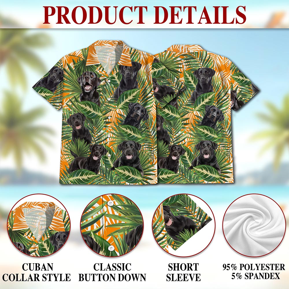 Netecom Black Labrador Retriever Dog Hawaiian Shirt for Men, Tropical Style, Button Down Summer Beach Short Sleeve, S-5XL
