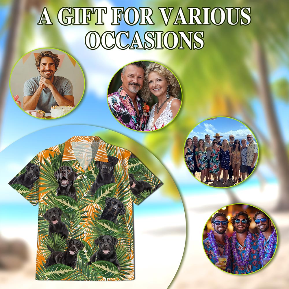 Netecom Black Labrador Retriever Dog Hawaiian Shirt for Men, Tropical Style, Button Down Summer Beach Short Sleeve, S-5XL