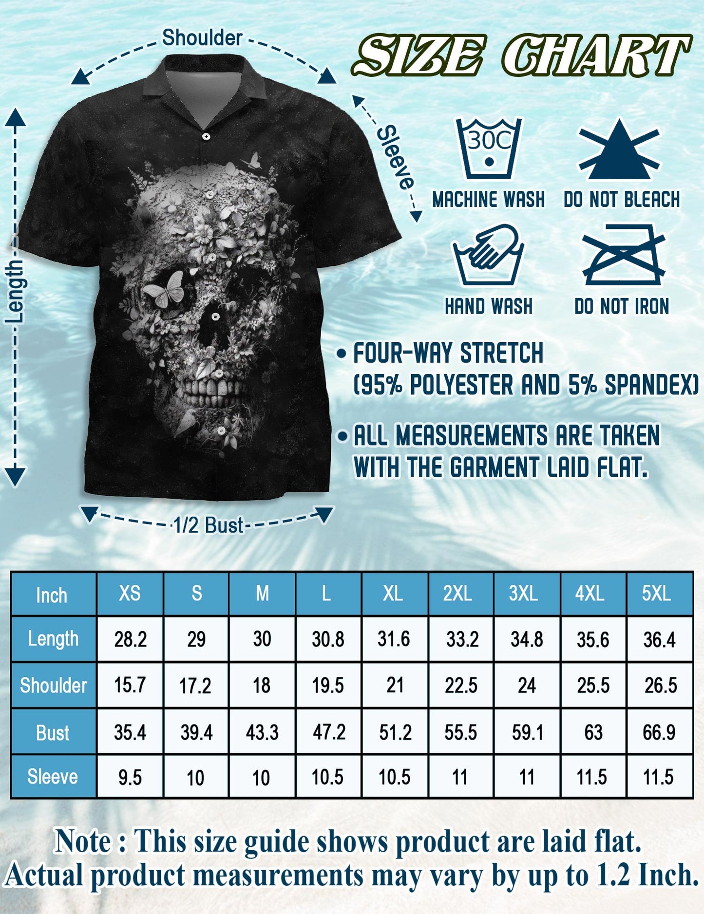 Netecom Black Skull Flower Hawaiian Shirt for Men, Horror Style, Button Down Summer Beach Short Sleeve, S-5XL