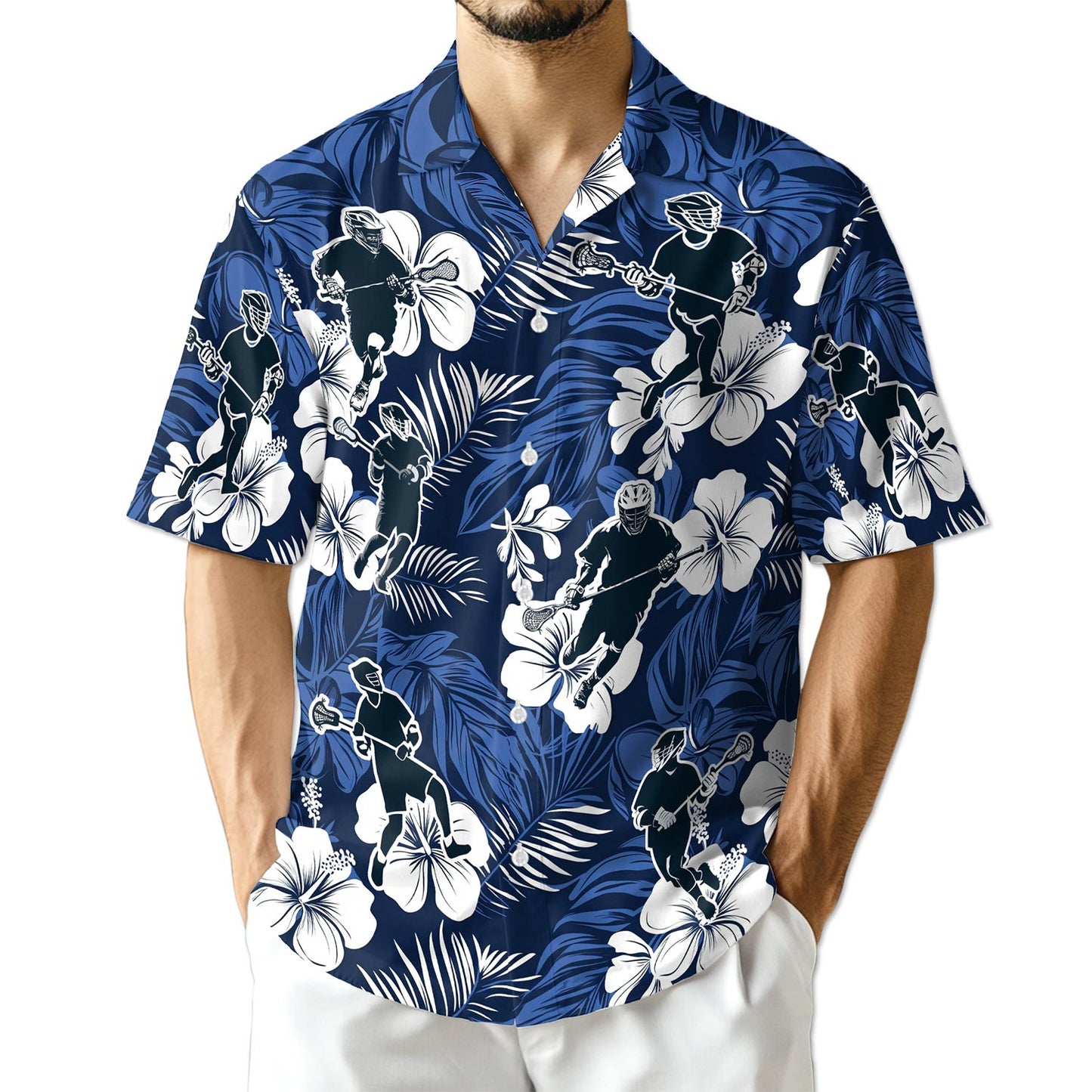 Netecom Blue Black Lacrosse Hawaiian Shirt for Men